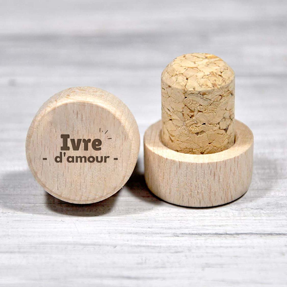 Bouchon personnalisé en liège et bois - Apéro en cours