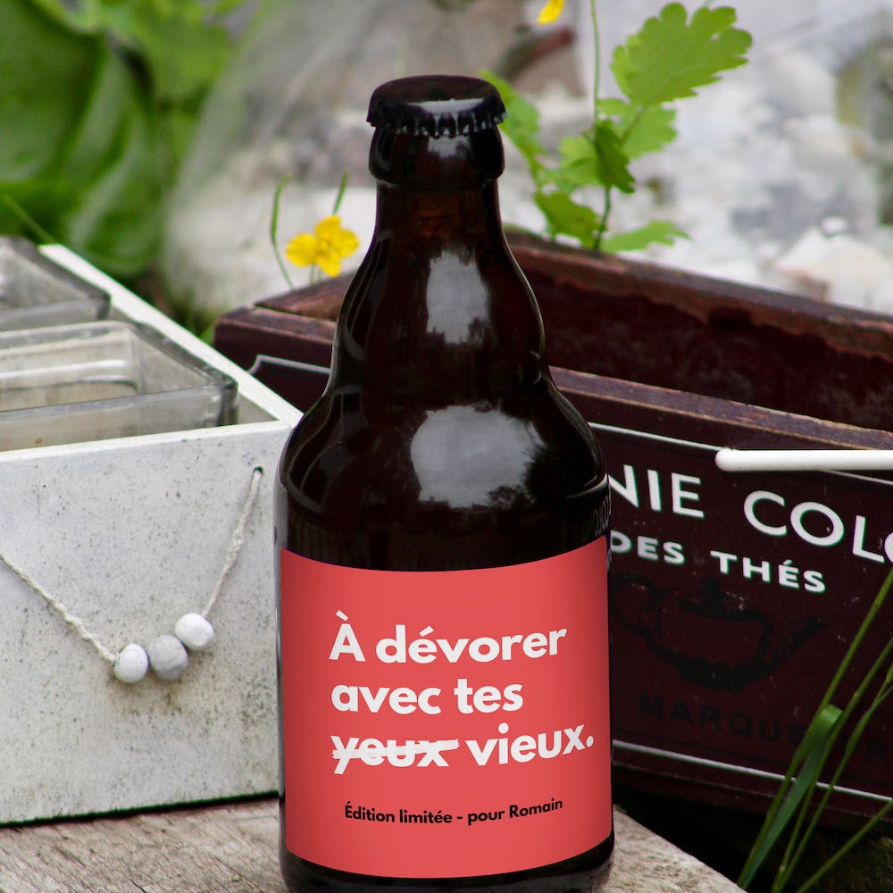 Devorer Bière personnalisée - À dévorer avec tes vieux - Cadeau noel