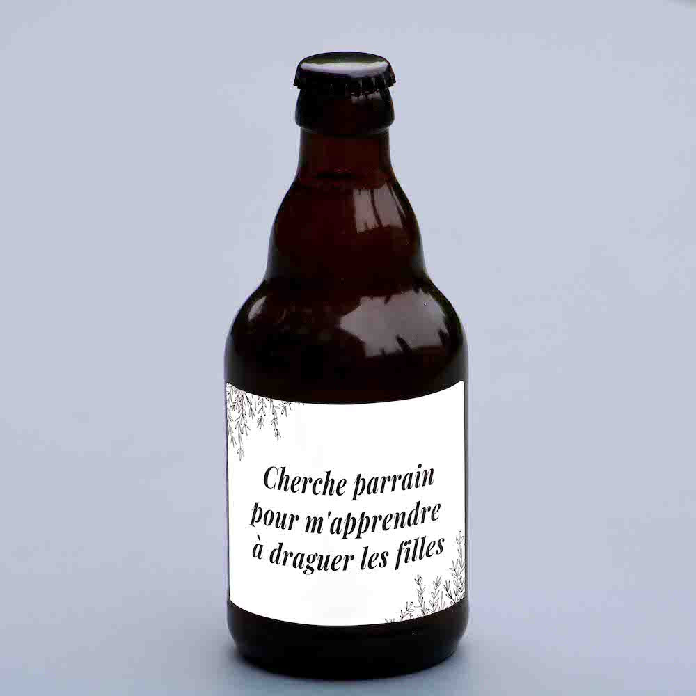 Annonce parrain humour — bière personnalisée pour draguer les filles