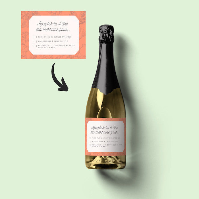 Champagne personnalisé avec QR code ou to-do list — annonce marraine originale