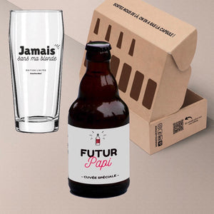 Coffret bière et 1 verre d'annonce naissance