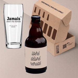 Coffret bière et 1 verre pour cadeau départ retraite
