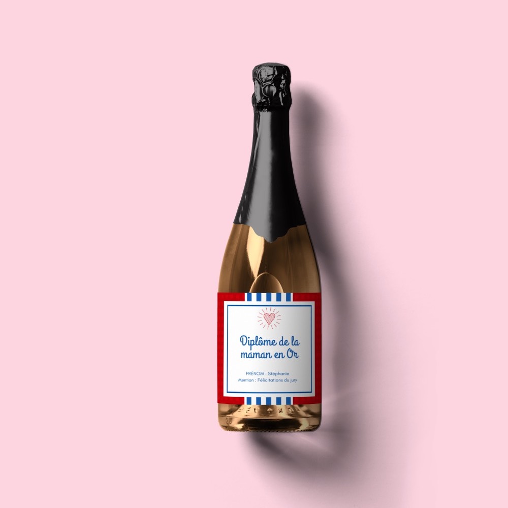 bouteille champagne personnalisée fete des meres diplome maman en or