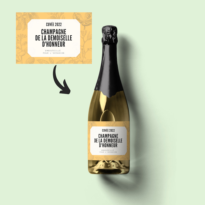 Bouteille personnalisé champagne avec étiquette champagne de la demoiselle d'honneur