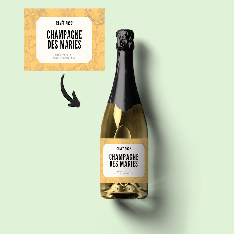 Bouteille personnalisé champagne avec étiquette champagne des mariés