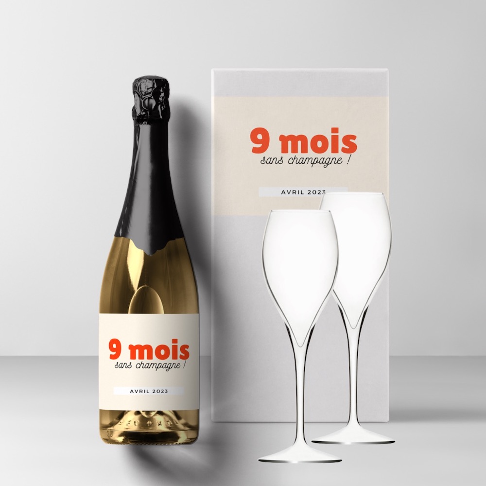 coffret cadeau champagne personnalisé 1 bouteilel 2 flutes humour