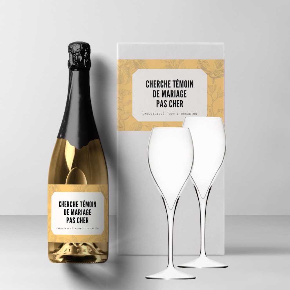 coffret champagne 1 bouteille avec flute annonce témoin mariage humout