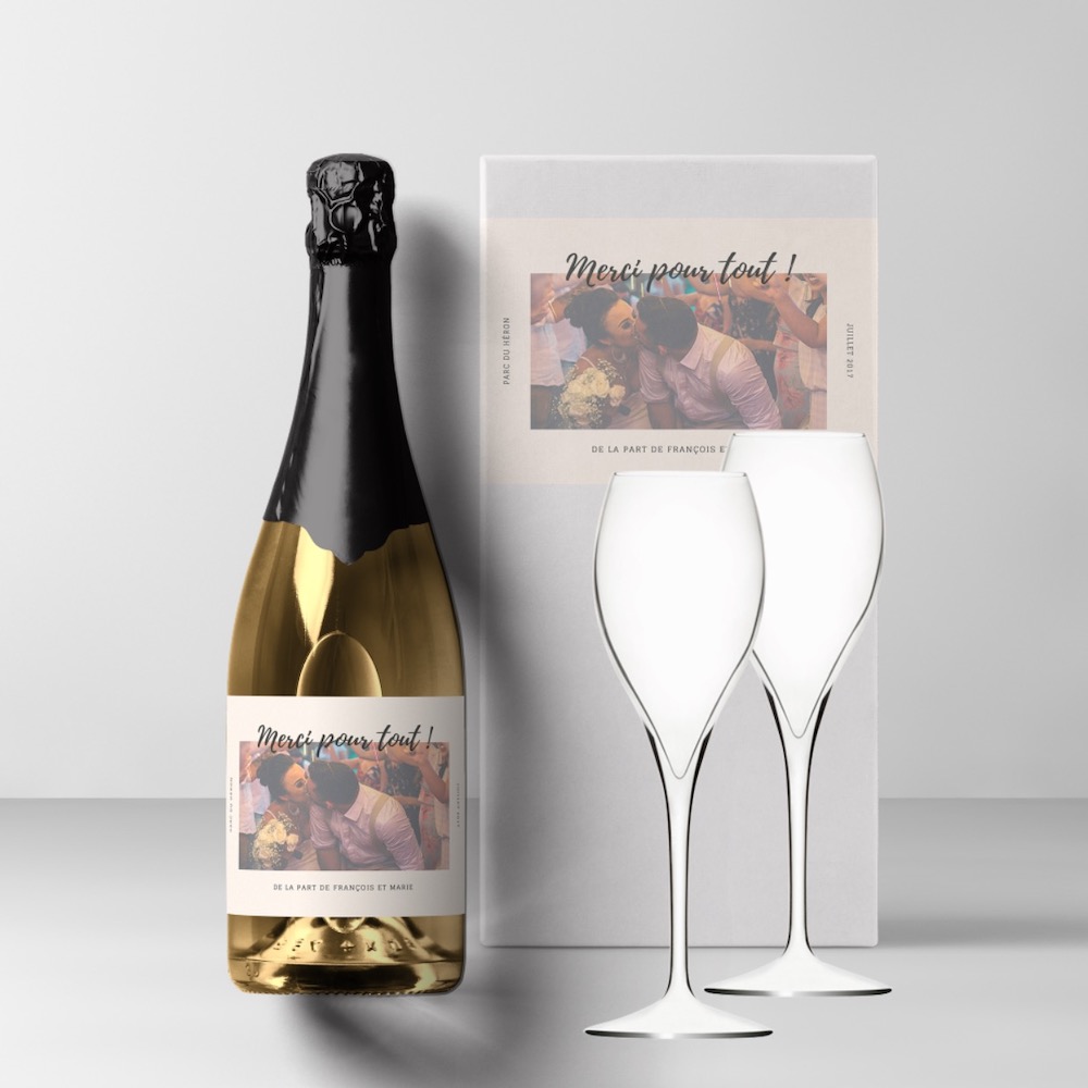 coffret champagne 1 bouteille avec flute étiquette personnalisée avec logo