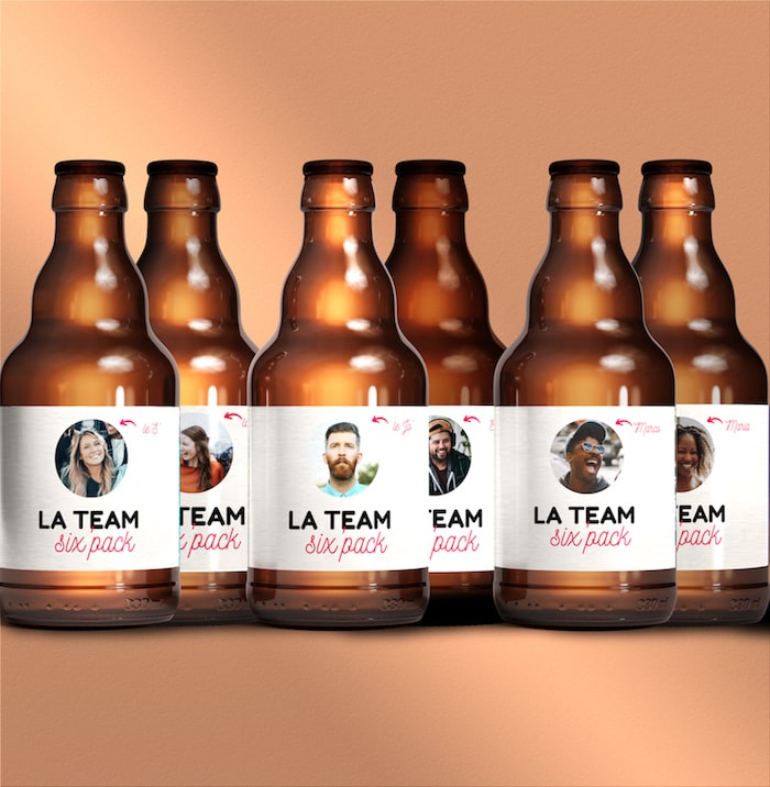 coffret bière personnalisée 6 étiquettes 6 pack bière équipe