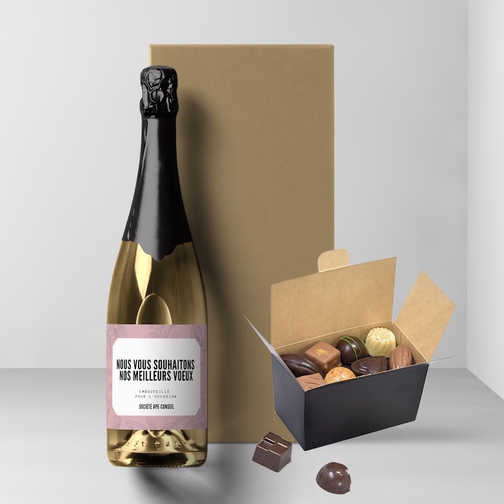 Coffret champagne et ballotin chocolat belge 50g