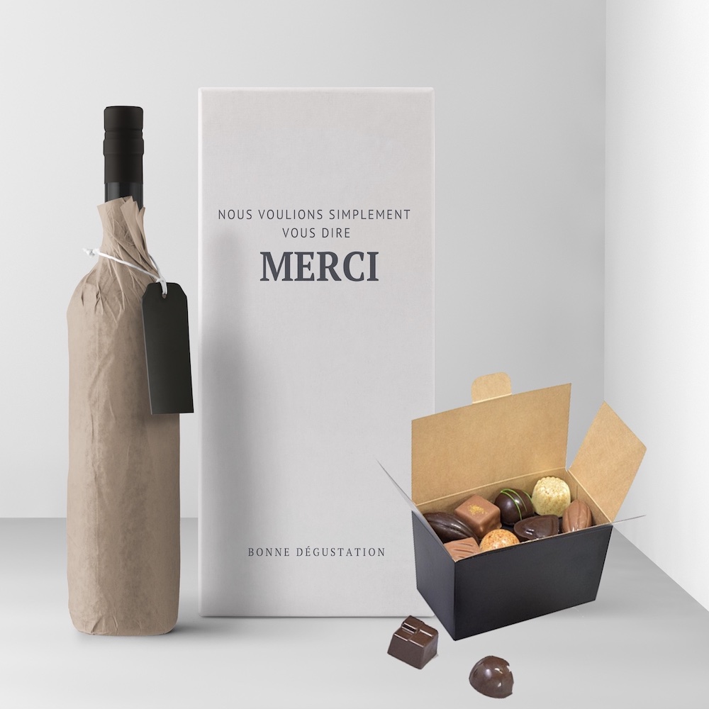 coffret cadeau entreprise chocolat et vin personnalisé